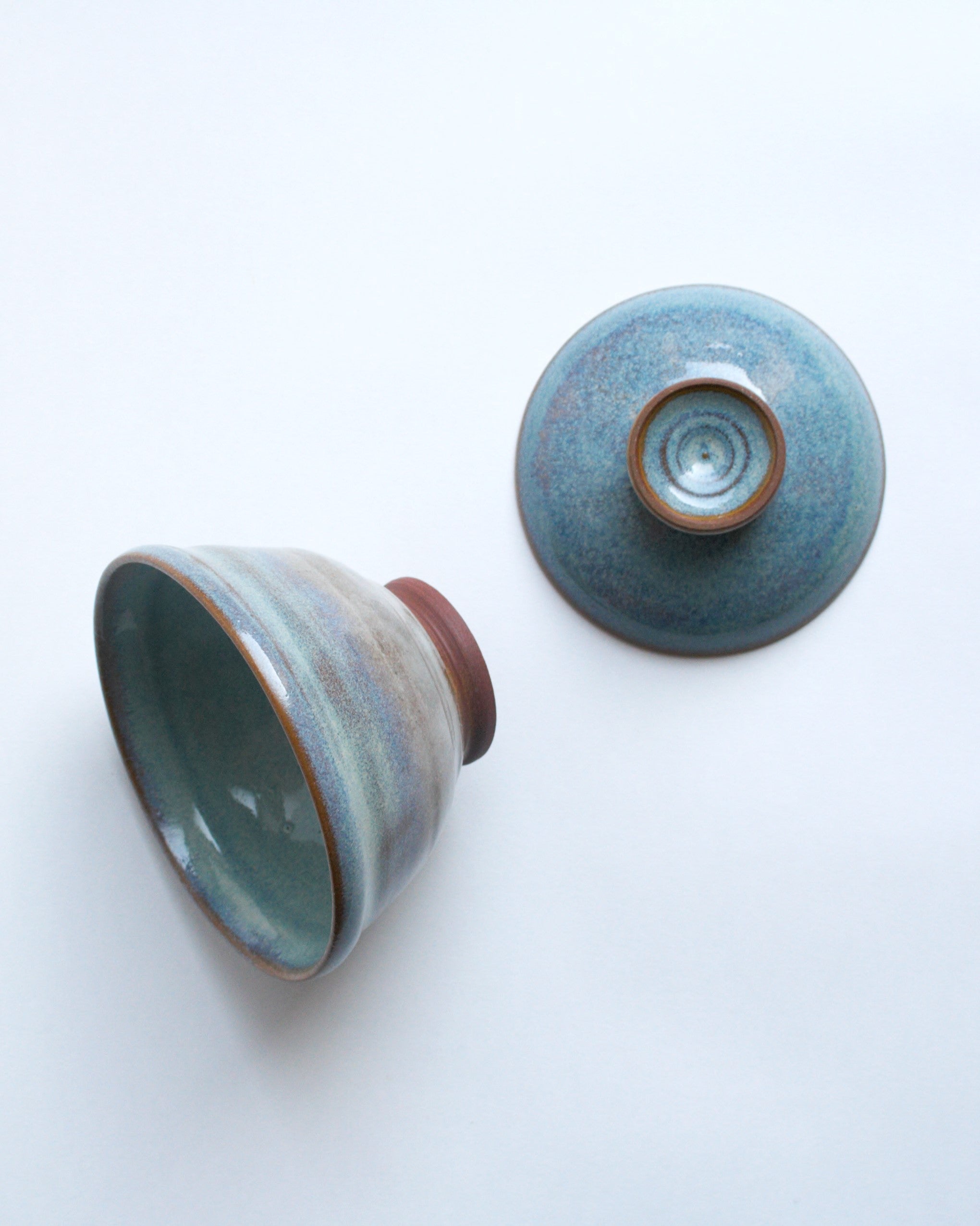 Lidded bowl in blue and white