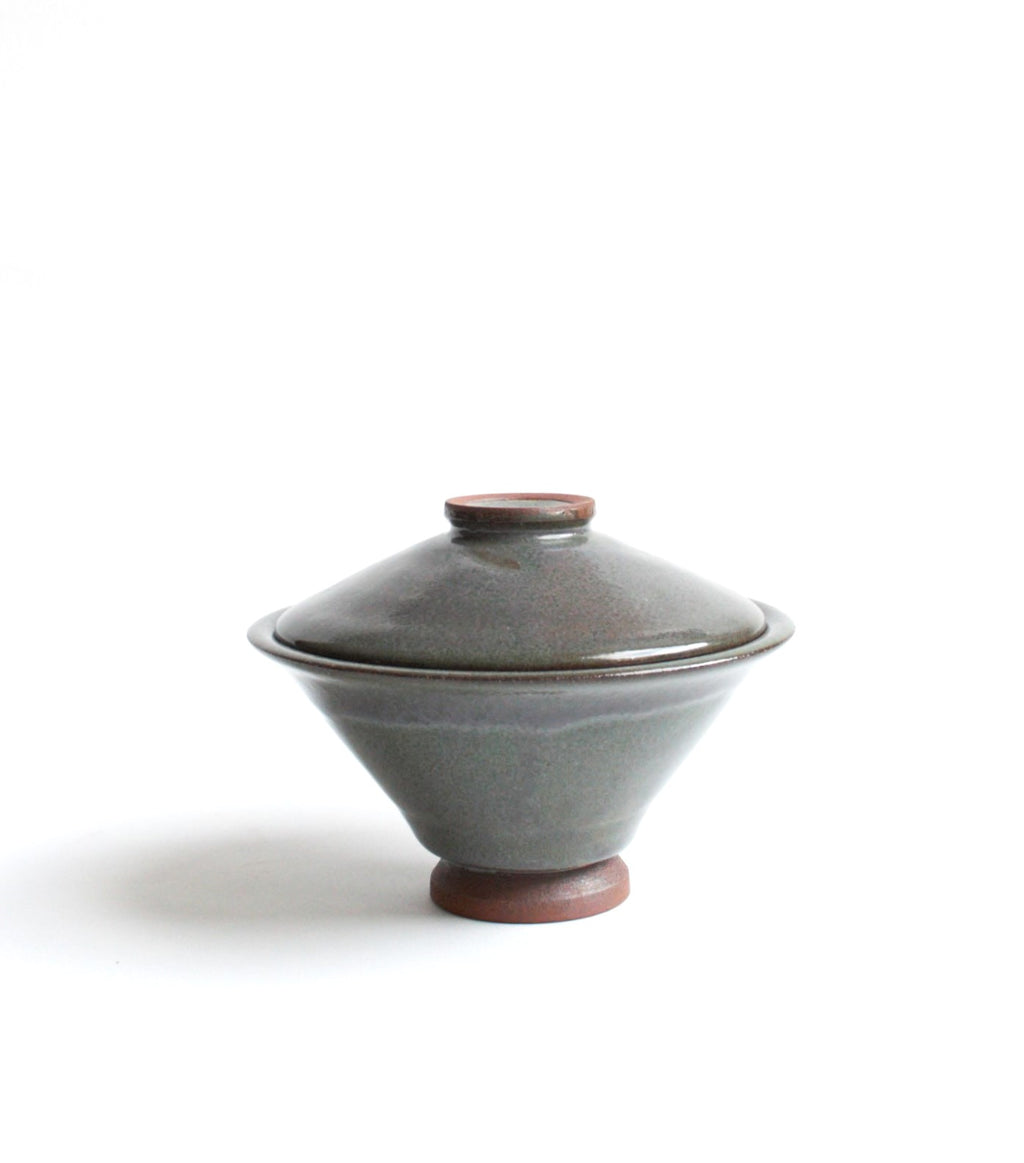 Lidded bowl in dark gray-indigo