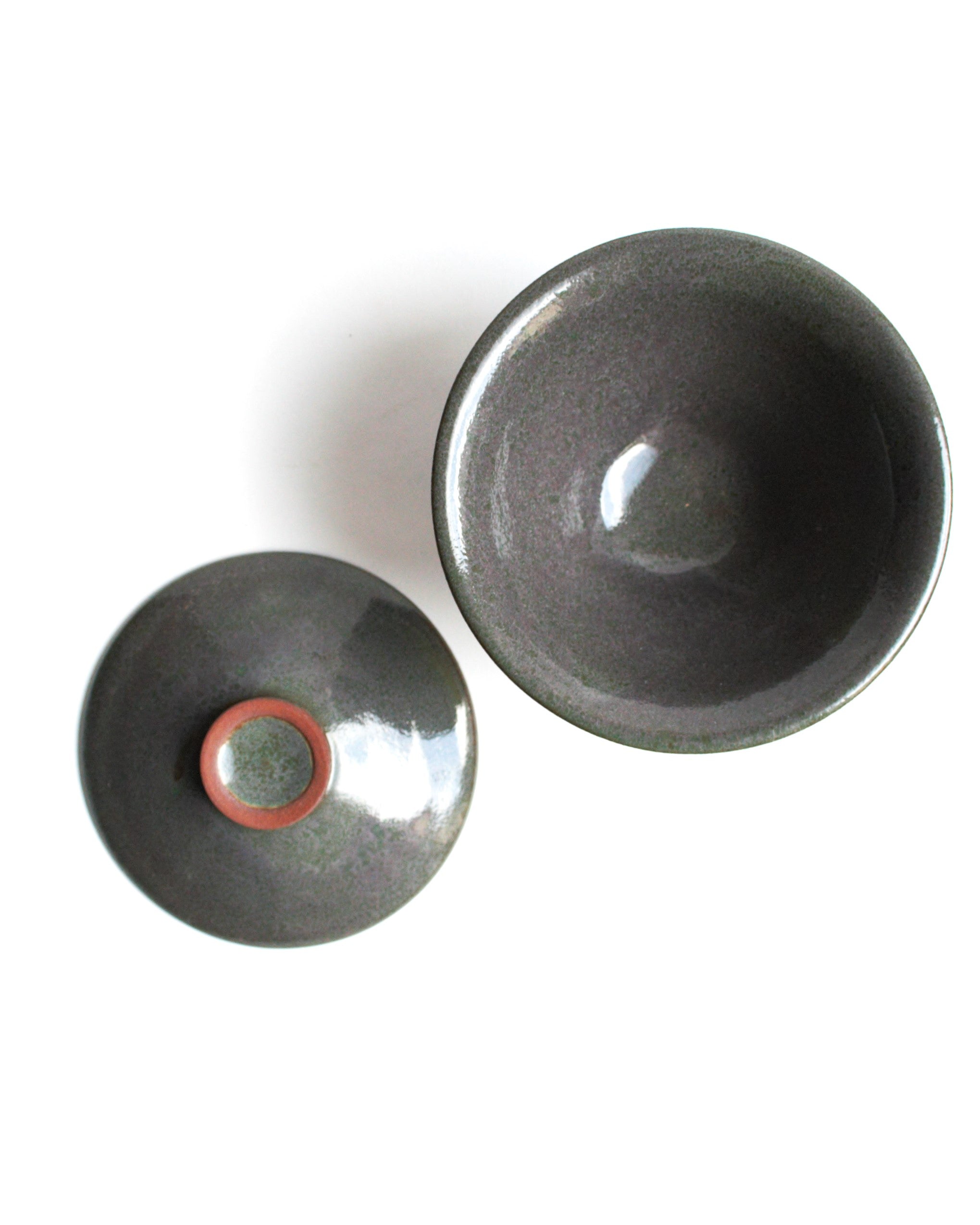Lidded bowl in dark gray-indigo